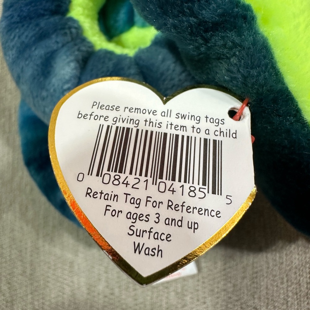 Ty Beanie Baby Hissy Plush Snake Toy in Blue and Green - Picture 11 of 11